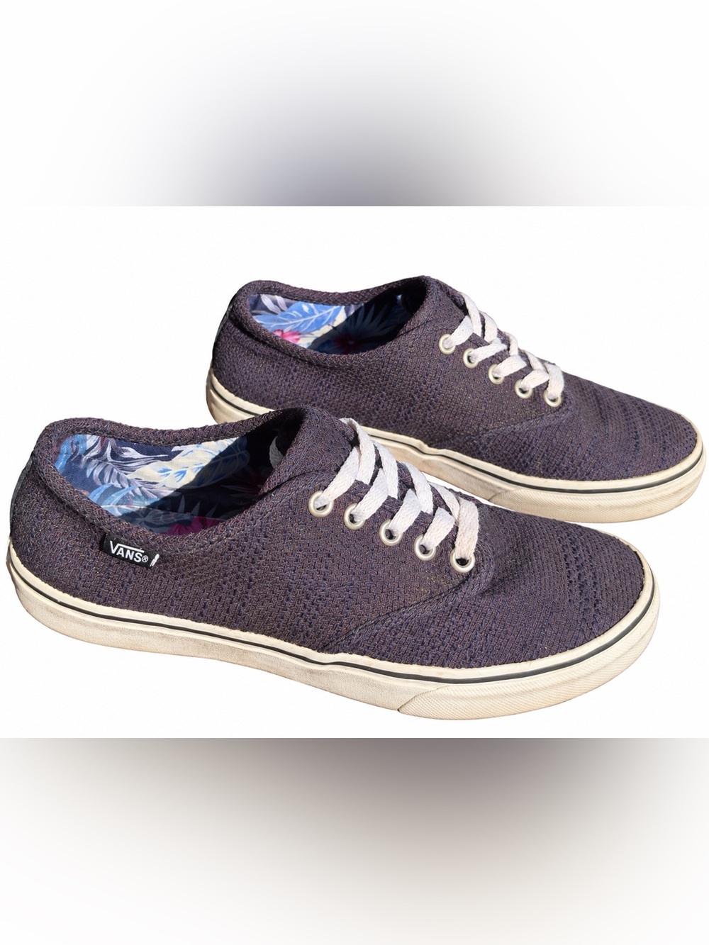 Vans Women’s Sneakers Purple Knit Floral Lining Low Top Lace Up Size 8.5